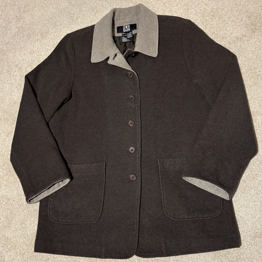 M Street VTG Mens Large Wool Blend Lined Pea Coat Single Breasted Trench Brown